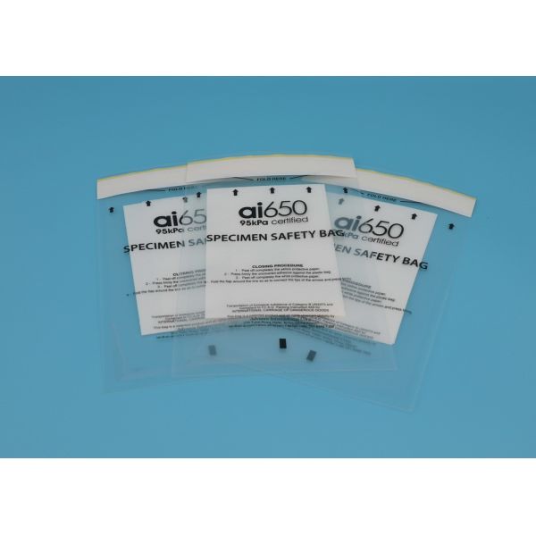 9.75" Biomedical Waste 95kPa Specimen Transport Bag Continuous Seal