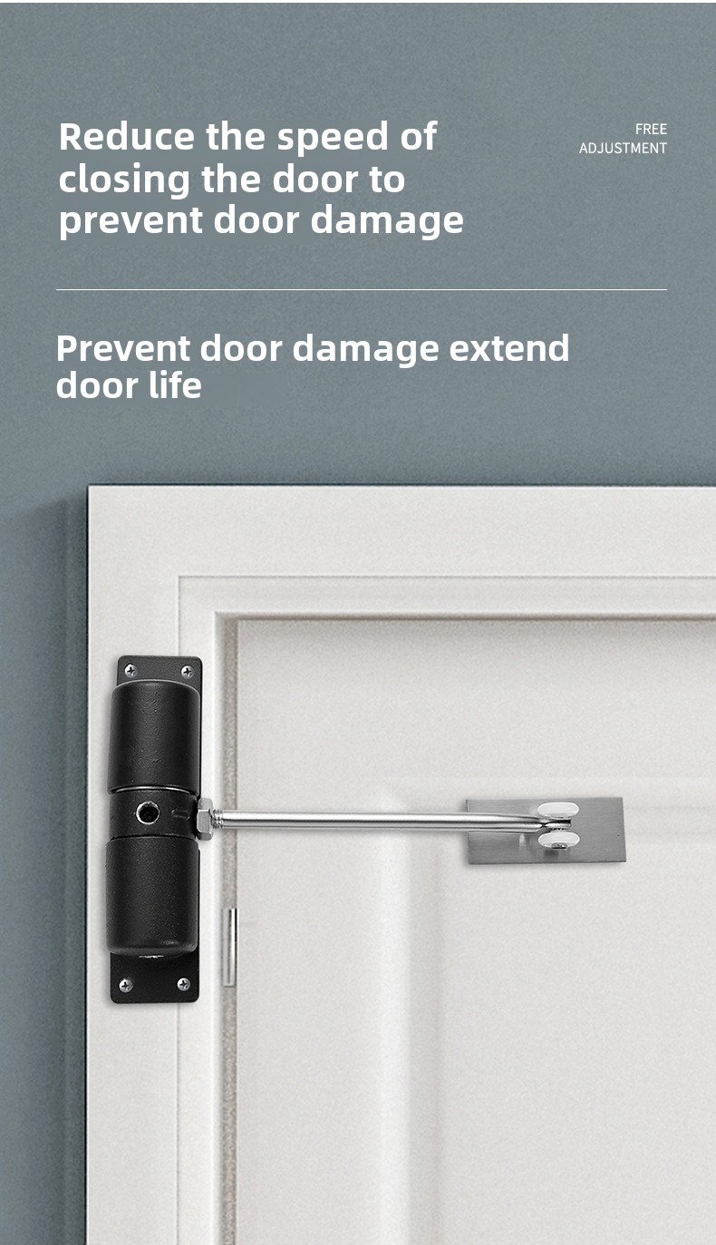 Modern Aluminum Alloy Door Closer with Adjustable Buffer Pulley Automatic Closing Light Spring for Hotels Small Steel Design