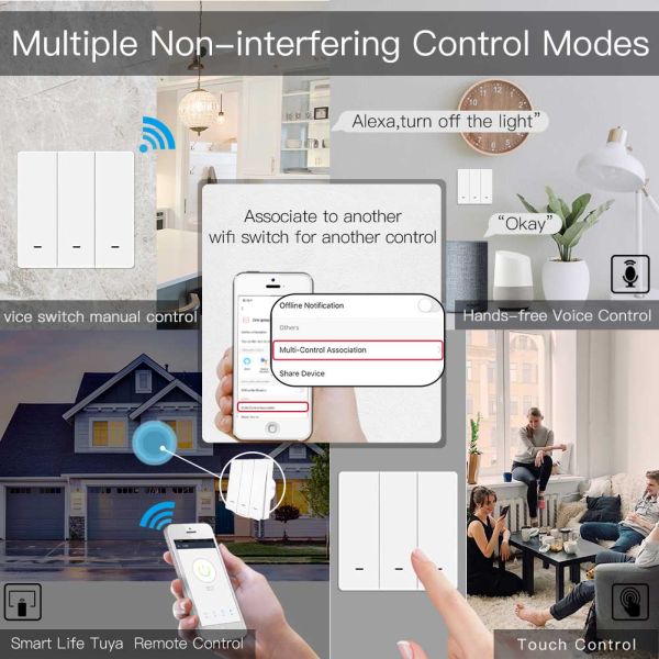 Smart Switch Push Button Interruptor Wifi RF433 EU UK Standard 10A 100V-240V,50Hz/60Hz