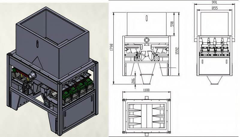 200g-3kg Four Head Linear Weigher Packing Machine For Detergent Powder Mixed Material