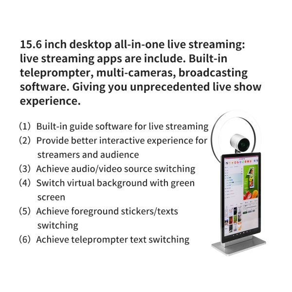 MJK 15.6 Inch Interactive FHD 10 Point Capacitive Touch Android Desktop Advertising Screen Live Streaming Equipment
