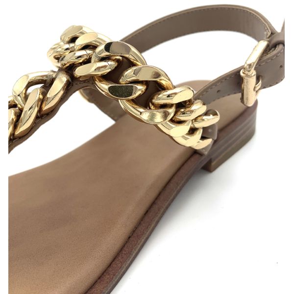 Buckle Closure Womens Flat Sandals With Leather Upper Rubber Sole
