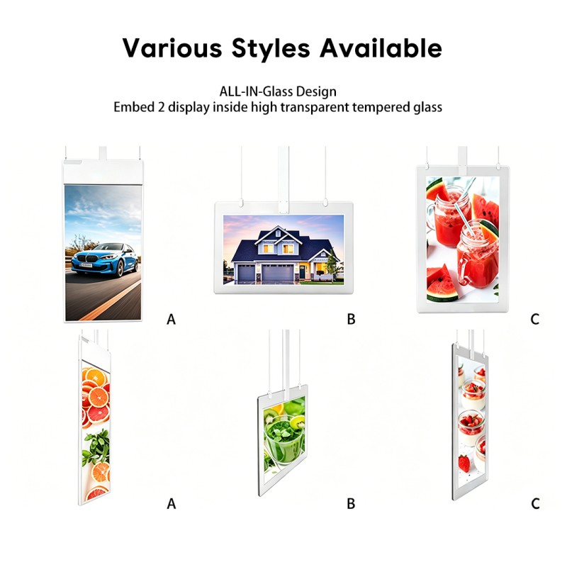 43 55 Inch Double Sided Hanging Digital Signage Ultra Thin Retail Store Window Advertising Display Ceiling Mount Monitor