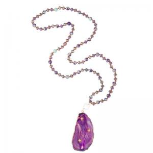 Buy cheap Glass Beads Handmade Beaded Necklace With Purple Agate Semi Precious Pendant product