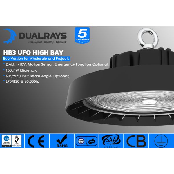 Dualrays 200W HB3 Eco Built-in Driver UFO High Bay 5 Years Warranty IP66 IK10