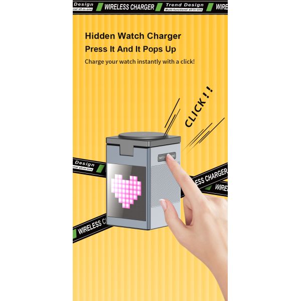 6 In 1 Multi Function Pixel Animation Wireless Charger Alarm Clock Speaker Phone Stand With Integrated Lamp
