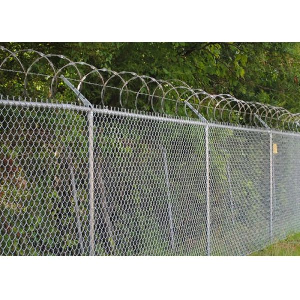 Pvc Coated Chain Link Fence With Barbed Wire On top Size Customized