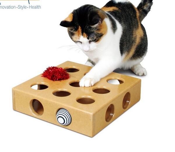 MDF Material Cardboard Cat Bed 24X24X6.5cm Original Colour Playing Ball Inside