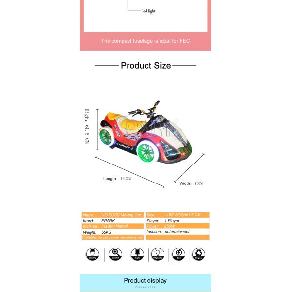 Attract And Exciting Kiddie Ride Car For Amusement Park With Light Bar Outside