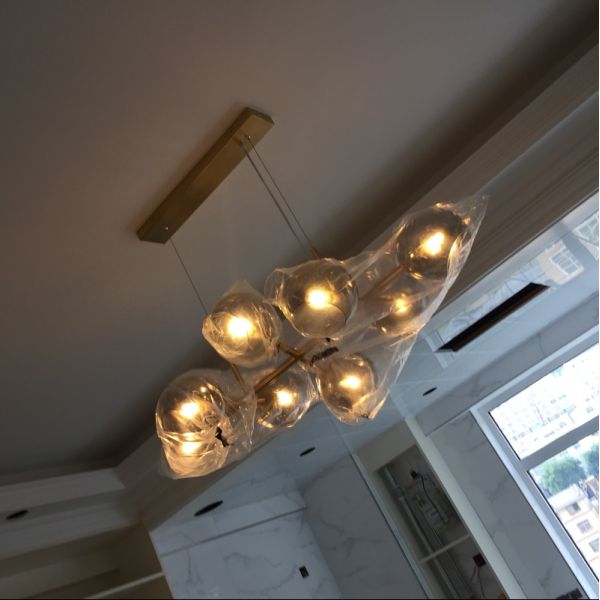 Modern Clear Gray Glass E27 Led Chandelier Gold Black Metal Straight Chandelier(WH-MI-202)