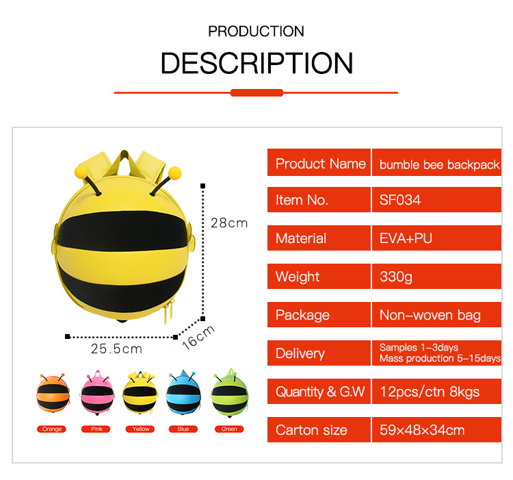 Supercute Child School Bag Kids Bee Backpack Hardshell Backpack With Durable Handle