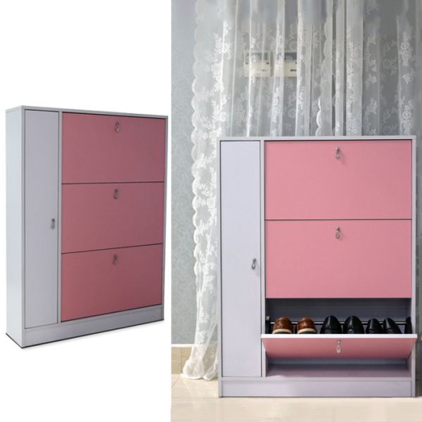 Pink Umbrella Storage Adjustable MDF Mirrored Shoe Cabinet