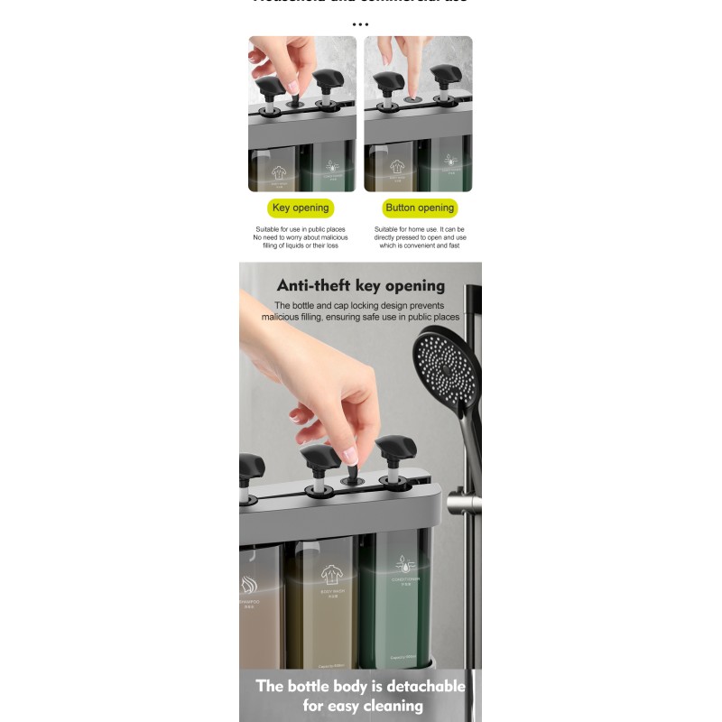 Multi Function Triple Wall Mounted Pump Soap Dispenser Refillable 500ml*3 Capacity