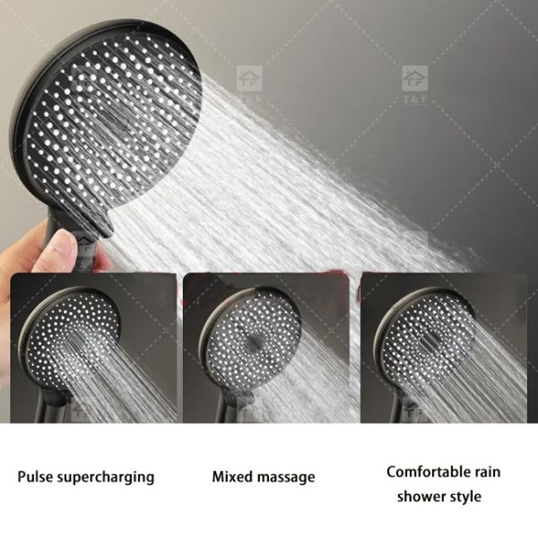 Electroplating Three Piece Shower Head Set With Pressurized Black Shower Head OEM