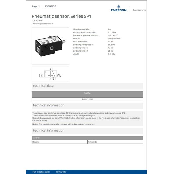 AVENTICS Series Flow Valve SP1 Proximity Pneumatic Sensors With Polyamide Housing