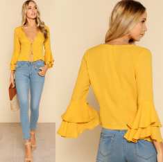 Women Spring Long Sleeve Red Blouse