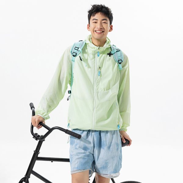 Men UPF50+ Sun Protection Jacket Cloud Weave Hidden Check Fabric Breathable Quick Dry Windproof Hooded Coat Outdoor Beach Surf Travel Lightweight Skin