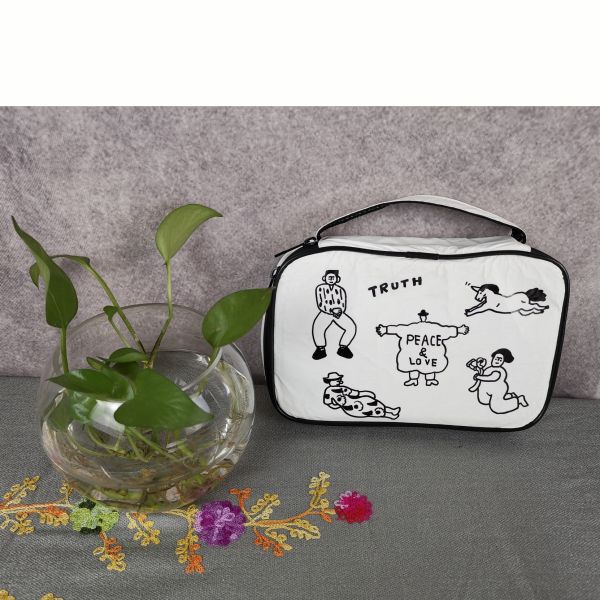 Elegant White Floral Pattern Large Capacity Washable Travel Cosmetic Bag with Zipper