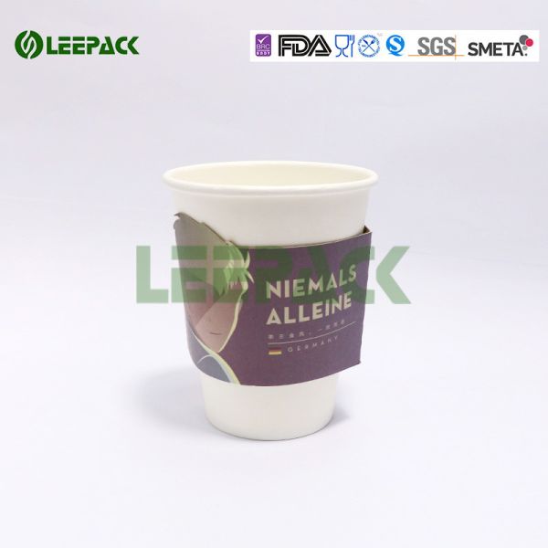 8oz To 20oz Single Wall Paper Cups , White Coffee Paper Cup With Lid And Sleeve