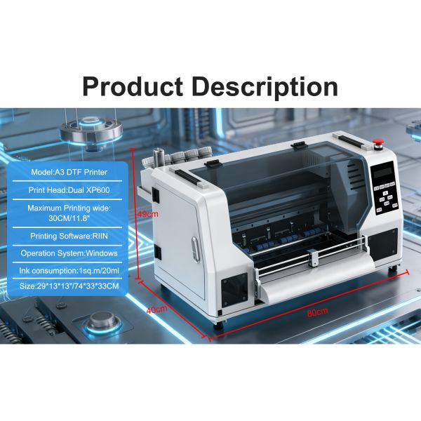 KECAI A3 Desktop Printing Machine Double XP600 Print Head Direct to Film DTF Printer for Printing T-Shirts Bags Hats