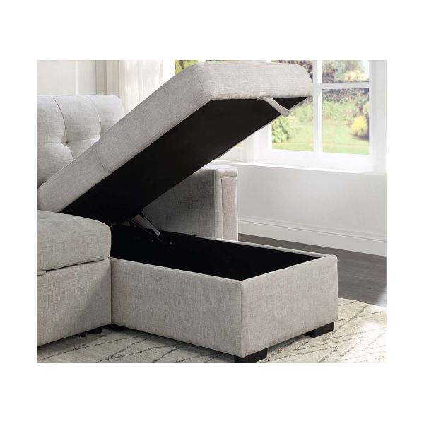 L-Shaped Reversible Sectional Sleeper Sofa with Pull-Out Bed and Storage, Warm Gray Chenille