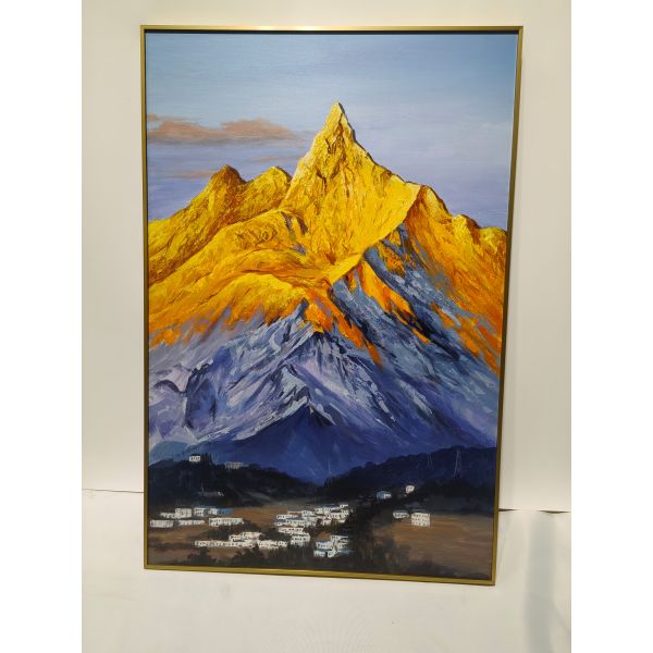 Custom Handpainted Golden Mountain Modern Abstract Thick Texture Canvas 3d Relief Painting with Various Print Method