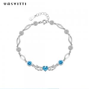 China 6.2g 0.21m Sterling Silver Jewelry Bracelets Inlaid Geometric 925 Blue Topaz Bracelet on sale