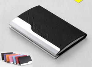 PU Leather Cover On Metal Frame Business Card Holder With Classic Design