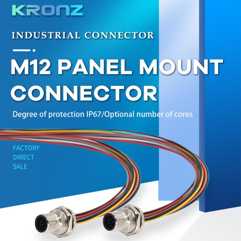 M12 Cable Connector Male Aviation Socket with 1m Wire Open 12mm Panel Mount Plug