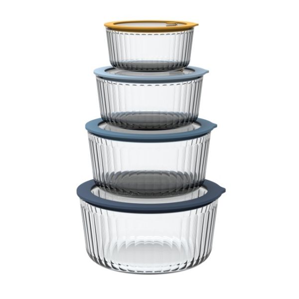 IKOO Rectangular Striped Customizable BPA-Free Glass Food Container with Vented Glass Lid
