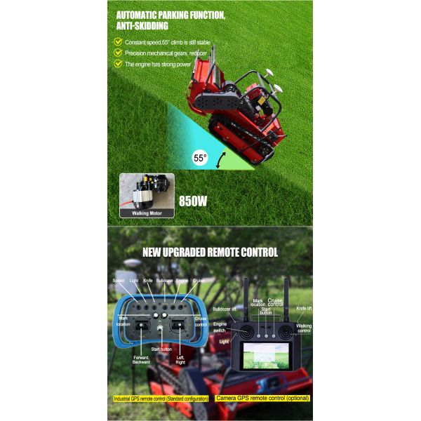 GPS DIY Industrial 4-Stroke Cordless Self Propelled Smart Crawler Lawn Mower Farm All Terrain Remote Control Compact Slope Weed