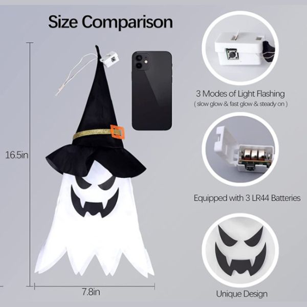 Outdoor Light Up Halloween Hanging Ghost Decorations Witch Hat