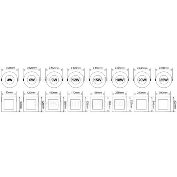 Dimmable 6W/9W/12W/15W/18W/21W LED Recessed Ceiling Panel Down Lights