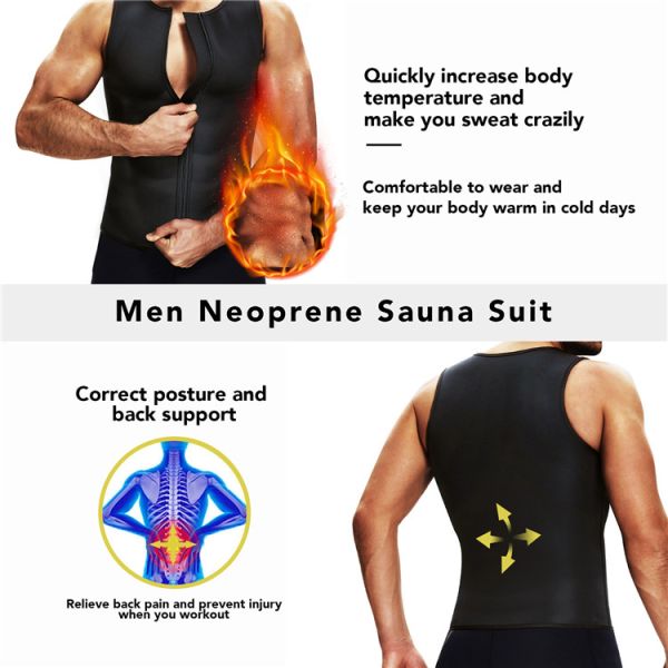 HEXIN Neoprene Waist Trainer Shaper Knitted Workout Gym Zipper Tank Top Sauna Vest for Men