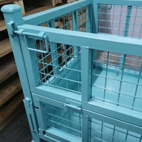 Foldable metal box pallet in storage facility
