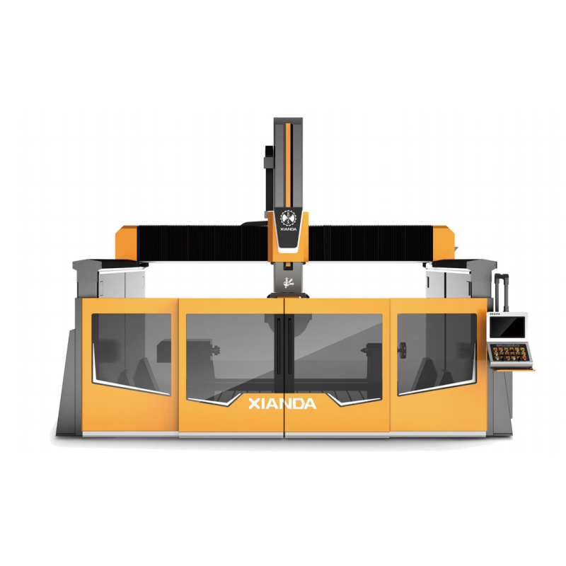 5-Axis CNC Router Bridge Saw Cutting Machine with 5-Axis Simultaneous Control, 20 kW BT40 Spindle, and Hybrid Table Design