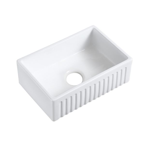 Rectangular White Ceramic 24 Inch Farmhouse Sink Single Bowl With Grid And Strainer
