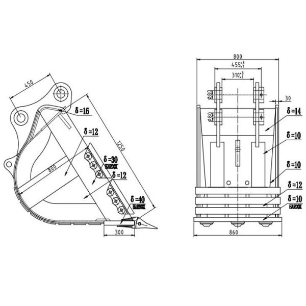 0.8 CBM Heavy Duty Rock Bucket CAT 320 Excavator Bucket 800mm Width