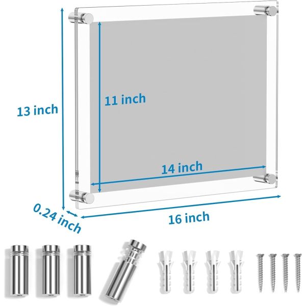 Decoration Floating Acrylic Photo Wall Frames 13'' X 16'' With Metal Standoffs