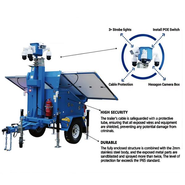 Mobile Solar Light Tower Emergency Response Telescopic Light Tower Hydraulic Mast 5-9m Solar LED Light Tower