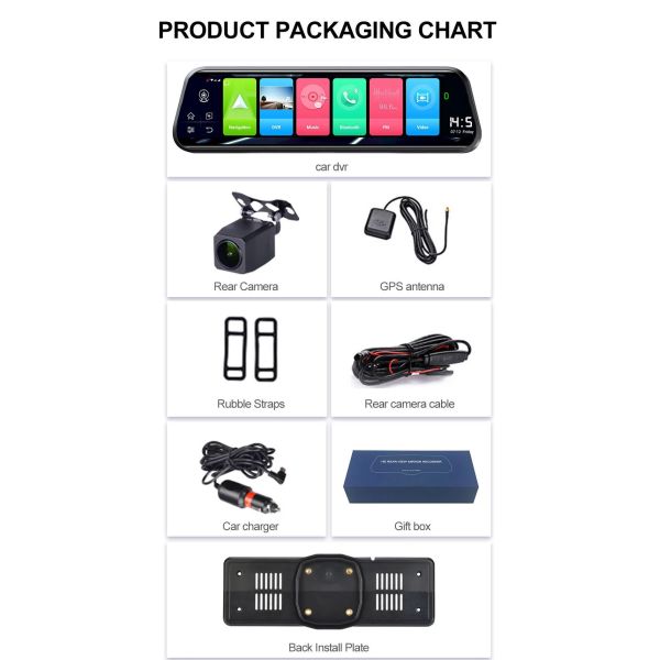 9.66" IPS Android 8.1 1280*400 Dash Camera Car DVR