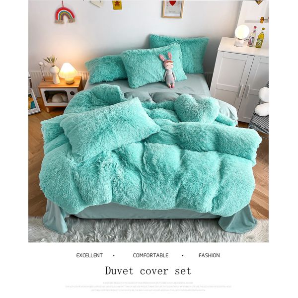Hot Blue Luxury Shaggy Flanell Mink Velvet Bedding Set for All-Groups in Autumn Winter