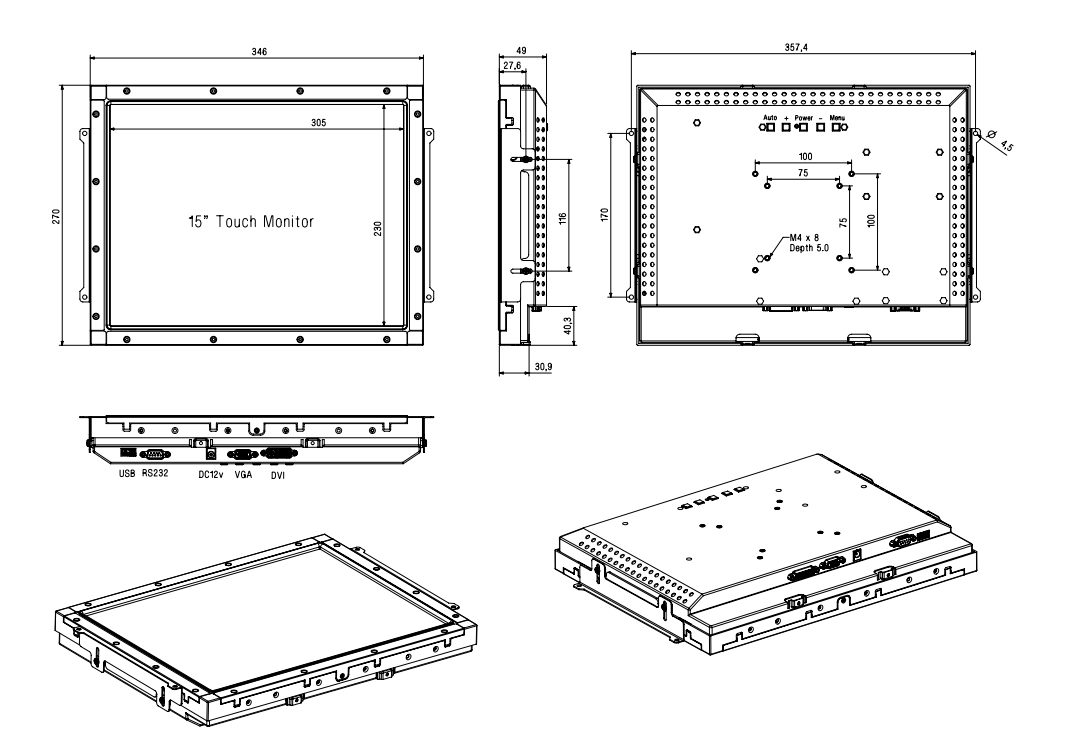 Vandalproof SAW Touch Monitor , 15 Inch Open Frame LCD Monitor