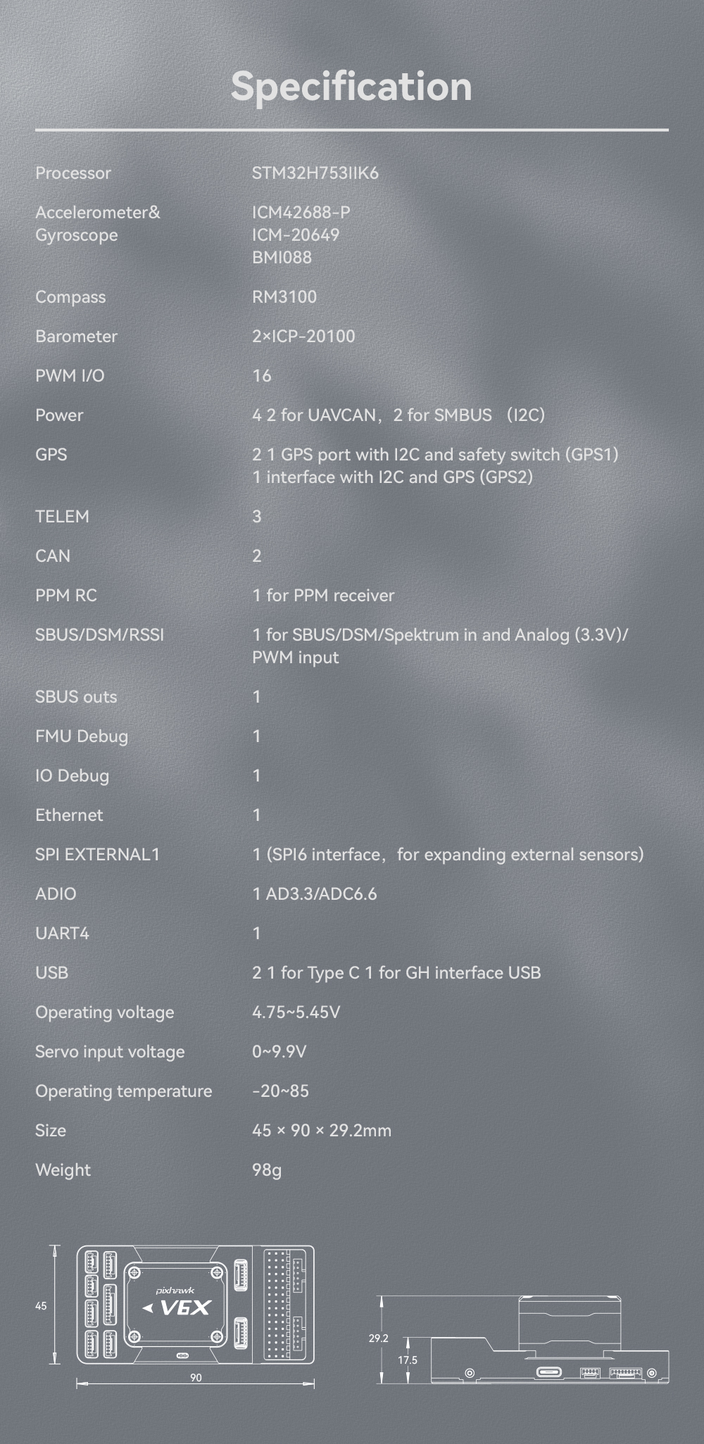 Cuav V6x Rc Drone Flight Control Upgrade Version Pixhawk Px4 32-Bit Open Source Autopilot Controller