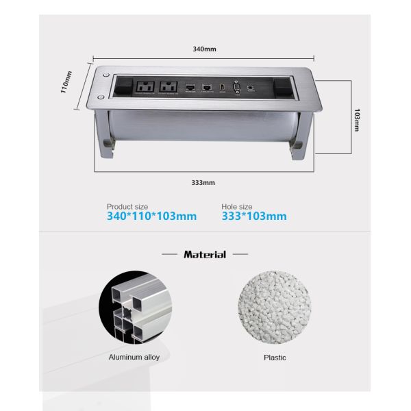 Flip Up Conference Desk Mounted Power Sockets Recessed Power Strip Outlet Customized