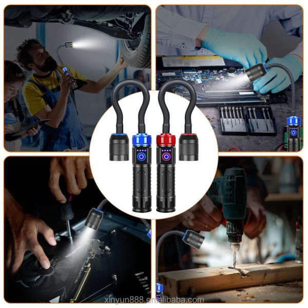 2026 Cross-border Magnetic Working Lamp, Multi-angle Bend, Car Inspection Lamp, USB Charging, White Laser Zoom Flashlight