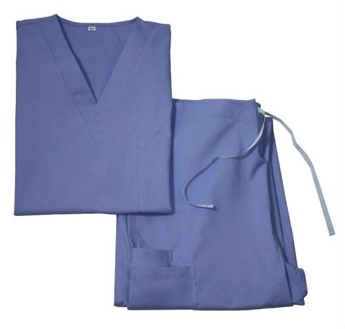 Breathable Disposable Scrub Suits , Round Neck Baby Blue Scrubs With Pockets