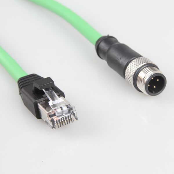 Green Camera Industrial Ethernet Cable M12 4Pin To RJ45 Gigabit Stable