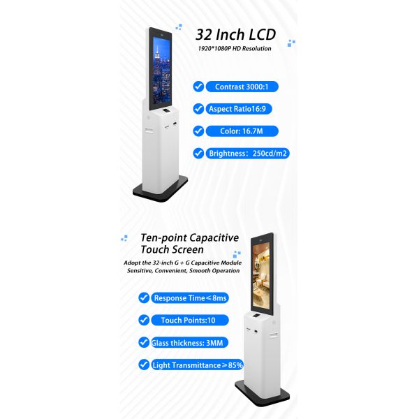 32 Inch Hotel Check-in Machine Self-service Payment Intelligent Touch Automatic All-in-one Machine SDK Barcode Reader Face