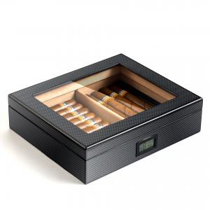 China High-Grade Electronic Display Constant Temperature Cedar Wooden Box 20 Portable Carbon Fiber Cigar Box Moisturizing on sale